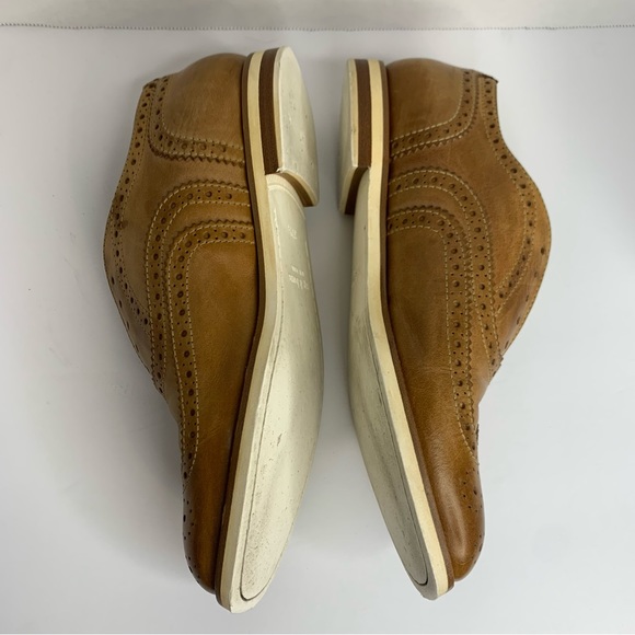 Rag & Bone Cognac Leather Brogue Slip On No Lace Wingtips Oxford Shoes 37.5 - Picture 4 of 12